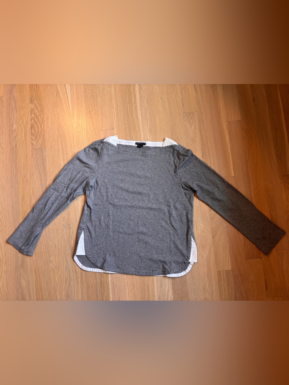Theory P Gray Pima Cotton Long Sleeve Layered Hem Top Women’s